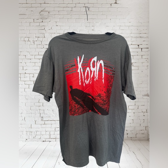 Other - Korn Graphic Tee Gray Red Band Shirt NWOT Large | Nu‑Metal Throwback Vibes